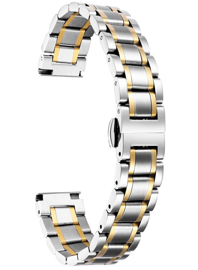 BINLUN Stainless Steel Watch Bands 12mm-24mm Replacement Smart Watch Straps with Straight&Curved Ends Universal fit for Samsung Galaxy Watch 6/5/4/3,Fit for Garmin Watch(Silver-Gold,20mm) - Image 1
