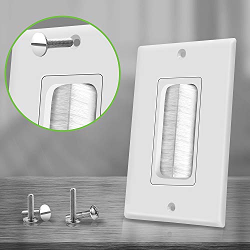 TOPGREENER Bristled Brush Wall Plate Multimedia Pass-Through Insert with Decorator Wall Plate for Low Voltage Cables, Size 1-Gang 4.50" x 2.75", Polycarbonate Thermoplastic, TG8891-2PCS, White 2 Pack - Image 5