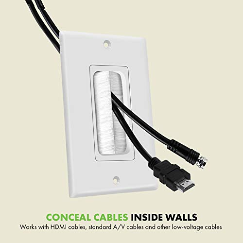 TOPGREENER Bristled Brush Wall Plate Multimedia Pass-Through Insert with Decorator Wall Plate for Low Voltage Cables, Size 1-Gang 4.50" x 2.75", Polycarbonate Thermoplastic, TG8891-2PCS, White 2 Pack - Image 3