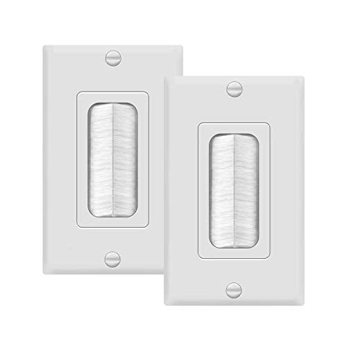TOPGREENER Bristled Brush Wall Plate Multimedia Pass-Through Insert with Decorator Wall Plate for Low Voltage Cables, Size 1-Gang 4.50" x 2.75", Polycarbonate Thermoplastic, TG8891-2PCS, White 2 Pack - Image 1