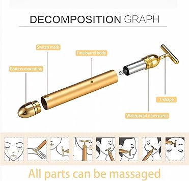 Beauty 24k Gold Facial Massager TShape 3D Roller Face Massager Electric Electric Pulse Firming Lift Skin Care Tool for Eyes Nose Face Neck AntiAging Face Lifting Sensitive Skin Treatment - Image 3