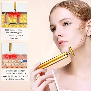 Beauty 24k Gold Facial Massager TShape 3D Roller Face Massager Electric Electric Pulse Firming Lift Skin Care Tool for Eyes Nose Face Neck AntiAging Face Lifting Sensitive Skin Treatment - Image 4