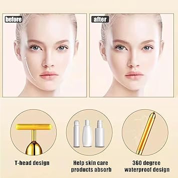 Beauty 24k Gold Facial Massager TShape 3D Roller Face Massager Electric Electric Pulse Firming Lift Skin Care Tool for Eyes Nose Face Neck AntiAging Face Lifting Sensitive Skin Treatment - Image 5