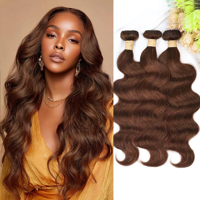 ALLRUN Brown Body Wave Bundles Human Hair 20 22 24 Inch Light Brown Hair Extension Chocolate Human Hair Body Wave 12A 100 Brazilian Unprocessed Virgin Hair Bundles Color 4