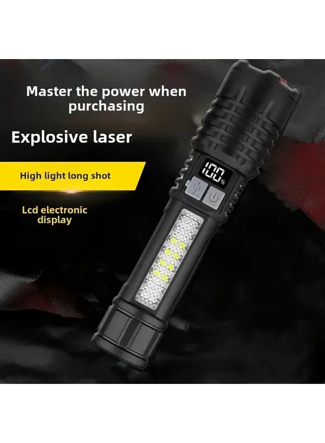 مصباح يدوي أسود قابل لإعادة الشحن LED عالي السطوع بشحن USB مضغوط للتخييم والطوارئ - Image 1