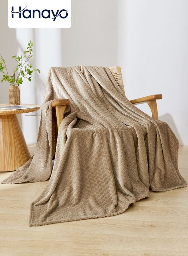 Hanayo بطانية كبيرة ناعمة من الفلانيل 200 * 230 سم بطانية ناعمة للكنبة ديكور الغرفة دافئة خفيفة الوزن (كاكي) - Image 1