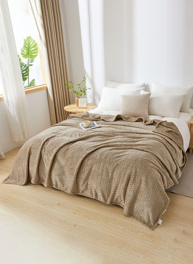 Hanayo بطانية كبيرة ناعمة من الفلانيل 200 * 230 سم بطانية ناعمة للكنبة ديكور الغرفة دافئة خفيفة الوزن (كاكي) - Image 2