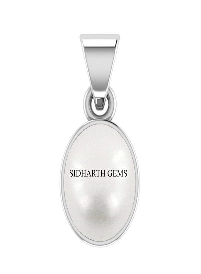 سيدهارث الأحجار الكريمة قلادة Sidharth Gems المعتمدة 11.25 Ratti من اللؤلؤ الطبيعي والأحجار الكريمة الأصلية المعتمدة moti panchhdhaatu/Ashtadhatu قلادة فضية للرجال والنساء - Image 1