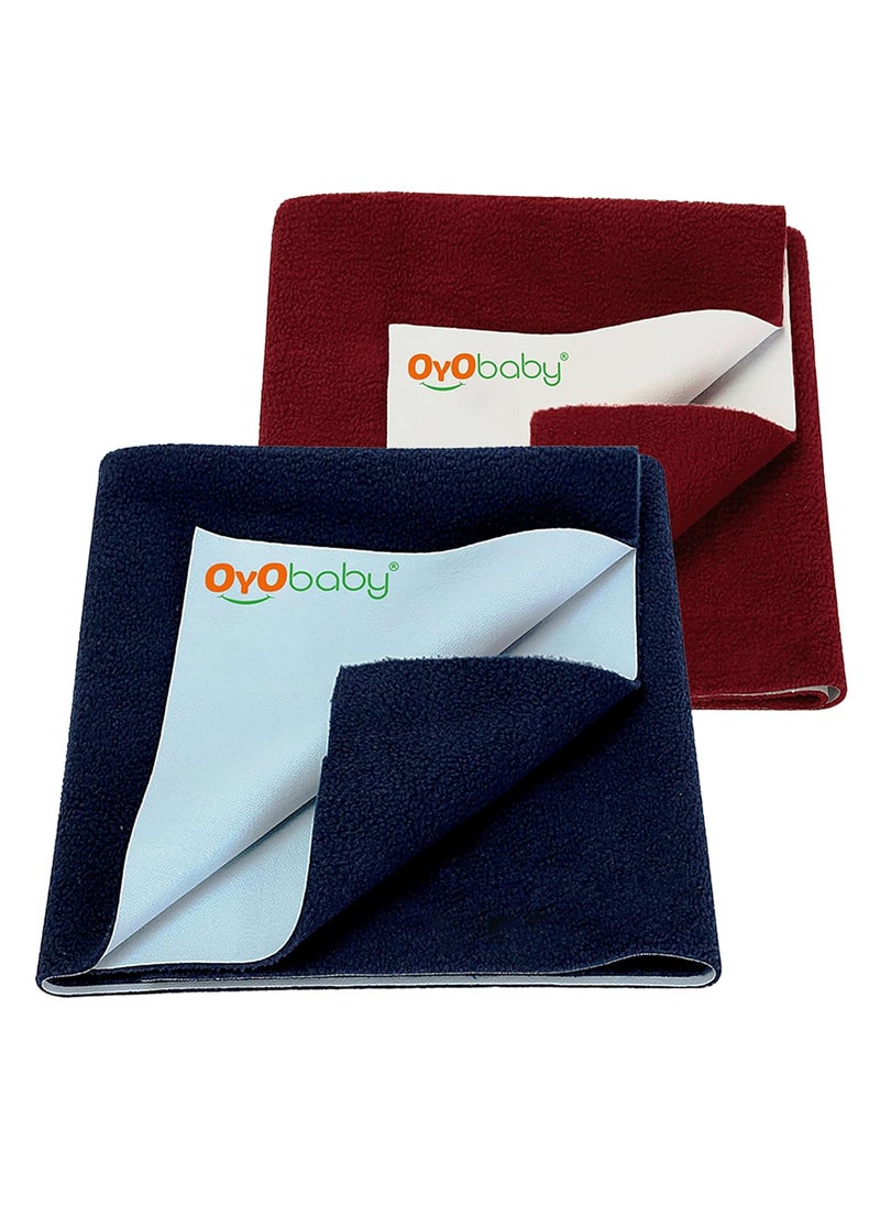 OYO BABY - OYO BABY Extra Absorbent Waterproof Baby Dry Sheet Large Size (140x100cm) – Pack of 2 – Quick Dry Sheet for Bed Protector, Soft & Breathable Dark Blue + Maroon - Image 1
