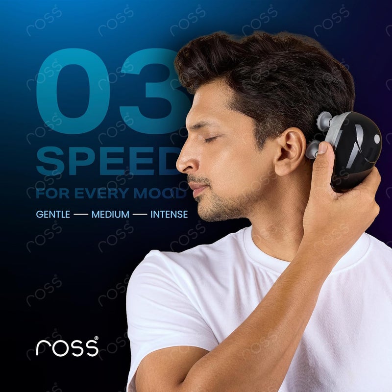 ROSS Rechargeable Scalp Massager for Hair Growth & Stress Relief | 4 Rotating Nodes with 96 Silicone Kneading Points | Electric Waterproof Head, Scalp & Body Massager | Cordless & USB Type-C Charging - Image 5