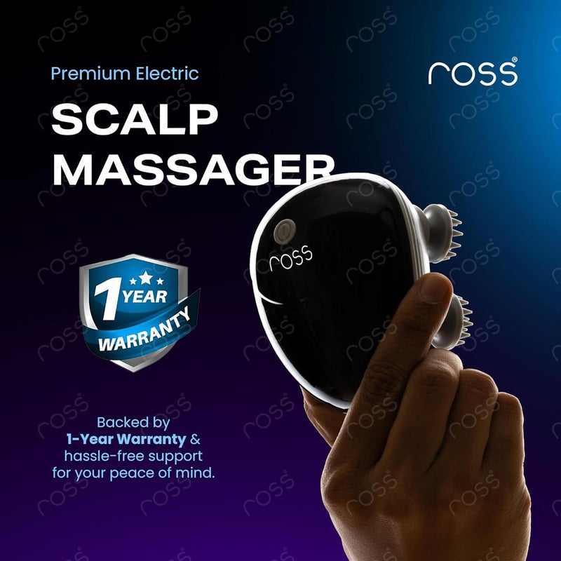 ROSS Rechargeable Scalp Massager for Hair Growth & Stress Relief | 4 Rotating Nodes with 96 Silicone Kneading Points | Electric Waterproof Head, Scalp & Body Massager | Cordless & USB Type-C Charging - Image 2