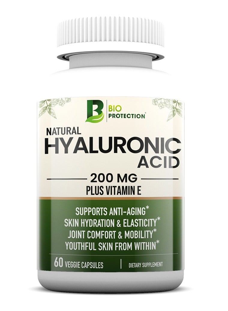 بيو بروتيكشن حمض الهيالورونيك 200 ملغ مع فيتامين هـ، 60 كبسولة نباتية - ترطيب البشرة ودعم صحتها - Image 1