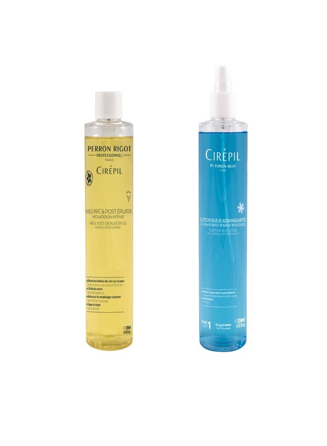 Cirepil Professional Pre & Post Waxing Duo Bundle - Blue Lotion Cleanser (8.45 oz) and Pre & Post Depilatory Moisturizing Oil (8.45 oz) - Complete Skin Preparation & After-Care Treatment - Image 1