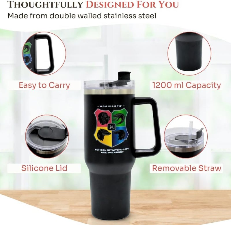 HOX Harry Potter Hogwarts 40oz / 1200 ML Tumbler with Straw & Lid | Leak & Spill Proof Travel Mug | Stainless Steel Vacuum Insulated Water Bottle with Handle Keeps Cold for 17Hrs or Hot for 5Hrs - Image 4