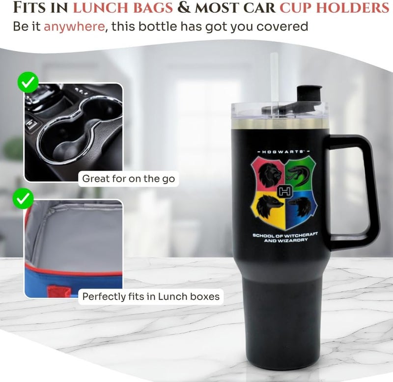 HOX Harry Potter Hogwarts 40oz / 1200 ML Tumbler with Straw & Lid | Leak & Spill Proof Travel Mug | Stainless Steel Vacuum Insulated Water Bottle with Handle Keeps Cold for 17Hrs or Hot for 5Hrs - Image 2