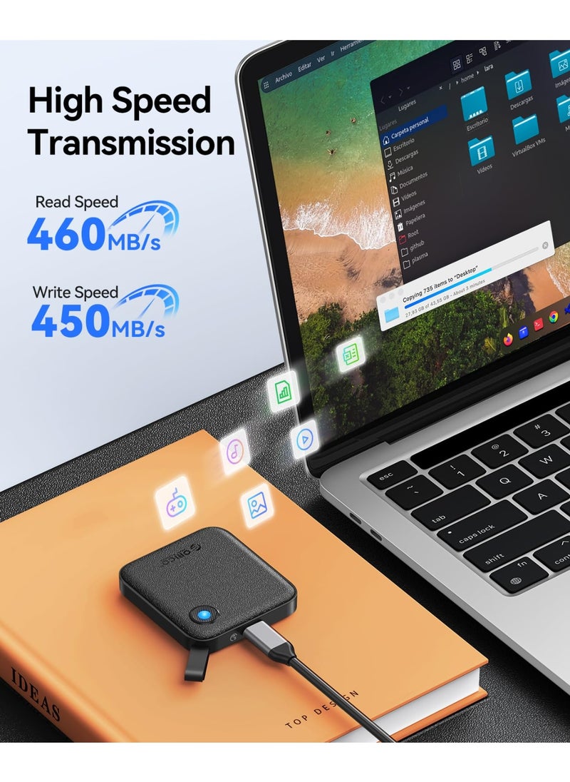 Orico ORICO Portable SSD 512 GB with 2 in 1 USB C Cable, External Solid State Drives, Up to 460MB/s, Status Indicator, Reliable Storage for USB-C Smartphone, Tablet, PC - B5PLUS  - Image 3