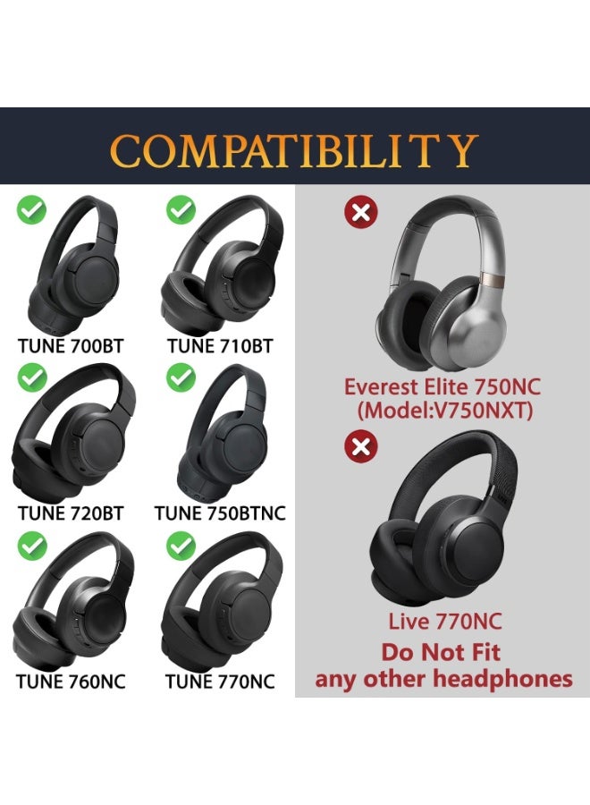 QIRG Earpads Replacement for JBL Tune 700BT, 710BT, 720BT, 750BTNC, 760NC, 770NC Wireless Over-Ear Headphones, Ear Pads Cushions with Soft Protein Leather and High-Density Foam - Black - Image 2
