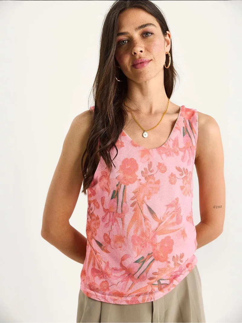 Bianco Lucci LUCCI Floral U Collar Sleeveless Top