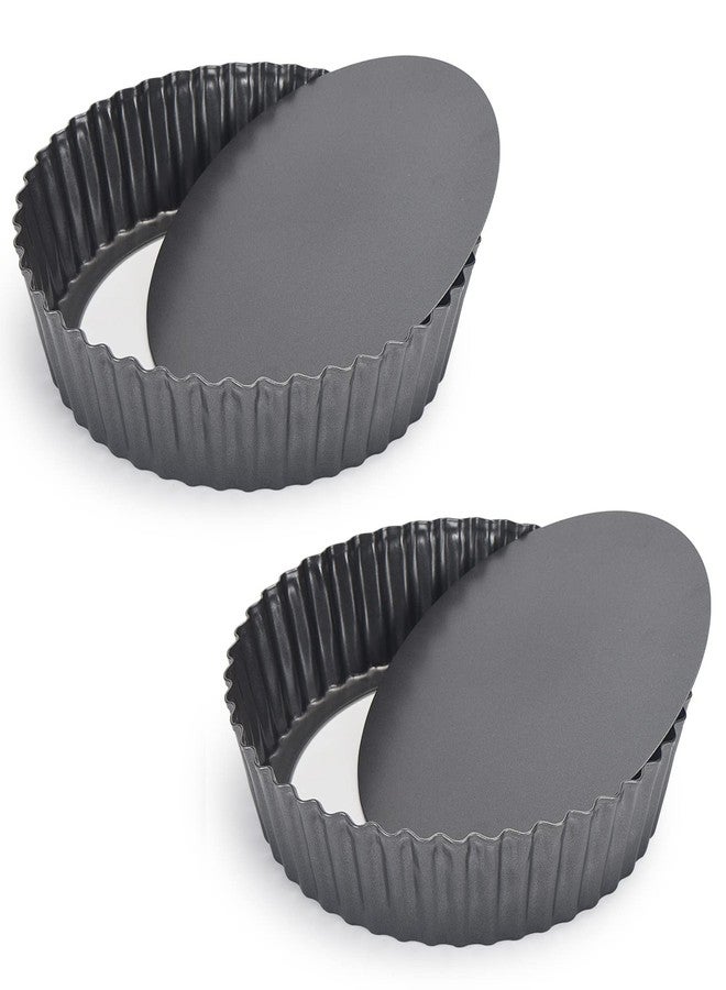 Kazozobi 2 Pack Nonstick Tart Pan, Quiche Pan, Carbon Steel Deep-dish Pie Pan with Removable Loose Bottom (10 In) - Image 1