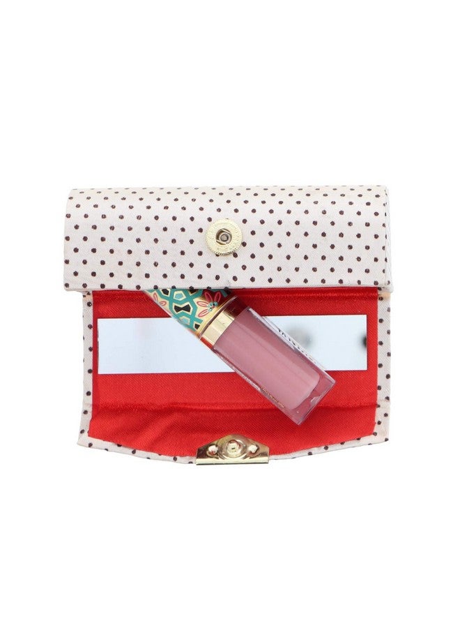 Motique Accessories Champagne Polka Dot Lipstick Case With Mirror Purse Holder Set Of 2  - Image 3
