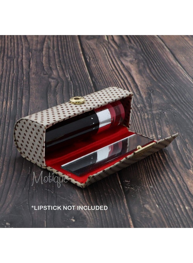 Motique Accessories Champagne Polka Dot Lipstick Case With Mirror Purse Holder Set Of 2  - Image 5