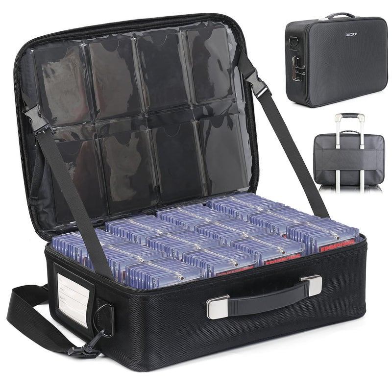 Luxtude Trading Card Storage Box w/Adjustable Dividers, Large Top Loader Card Storage w/Combination Lock, Baseball Sports Cards Case for 3"x4" 35pt Toploaders, MTG Carrying Case for Pokemon/TCG/YuGiOh - Image 1