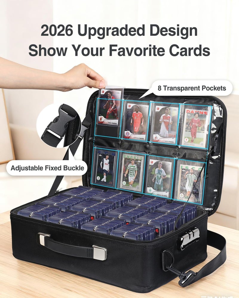 Luxtude Trading Card Storage Box w/Adjustable Dividers, Large Top Loader Card Storage w/Combination Lock, Baseball Sports Cards Case for 3"x4" 35pt Toploaders, MTG Carrying Case for Pokemon/TCG/YuGiOh - Image 2