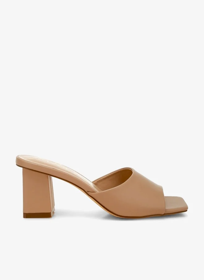 Faux Leather Block Heel Sandals in Camel
