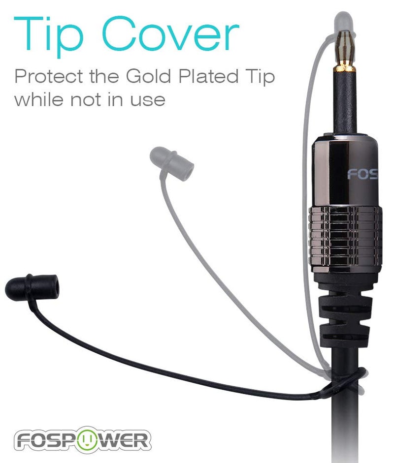 FosPower 24K Gold Plated Toslink to Mini Toslink Digital Fiber Optical S/PDIF Audio Cable with Metal Connectors & Strain-Relief PVC Jacket - 10ft - Image 4
