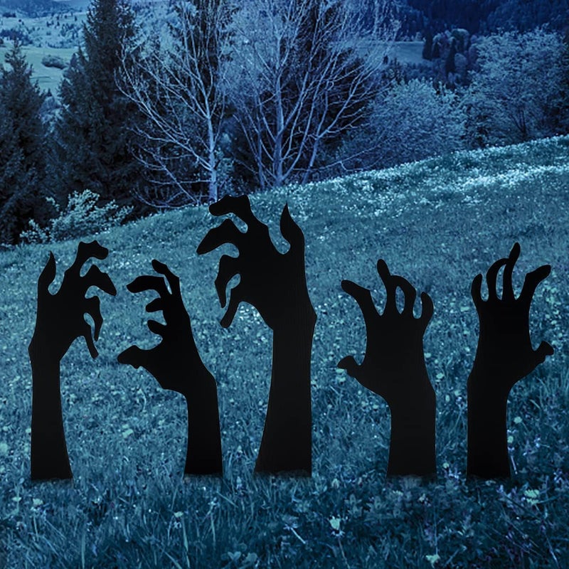 Antitoy 5 Pack Halloween Black Hands Yard Signs with Stakes Scary Silhouette Halloween Decorations for Outdoor Yard Lawn Garden Decor - Image 1
