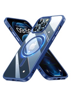 Built in Magnets Compatible with MagSafe Clear Hard PC Back Cover Soft TPU Frame Shockproof Protective Slim Bumper Case for iPhone 15 Pro _Blue