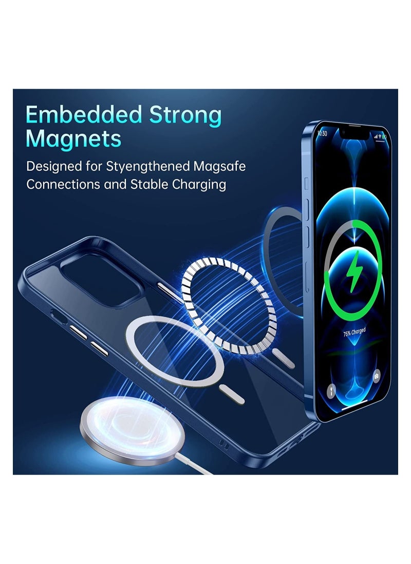 Generic - Built in Magnets Compatible with MagSafe Clear Hard PC Back Cover Soft TPU Frame Shockproof Protective Slim Bumper Case for iPhone 15 Pro _Blue - Image 1
