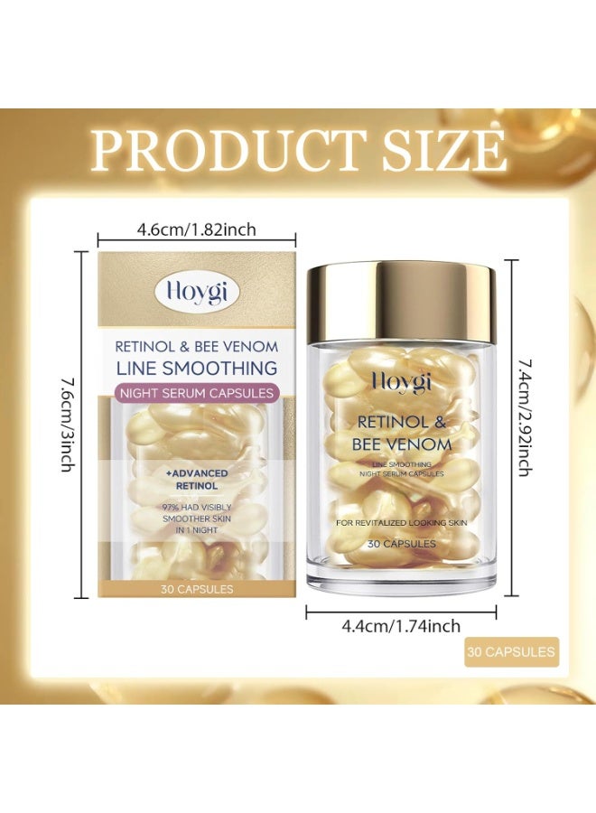 Hoygi سيروم الريتينول مع سم النحل، كبسولات سيروم الليل لتنعيم الخطوط، مرطب مشدود، فعال ضد التجاعيد وحب الشباب - نباتي، بدون ألوان وعطور، لجميع أنواع البشرة - Image 2