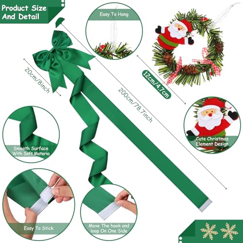 Ysleen 6 Pcs Christmas Cabinet Ribbon Bows Festive Large Xmas Bows and 4 Pcs Christmas Pine Wreath with Snowman Santa Claus Artificial Xmas Front Door Wreath for Winter PartyGreen - Image 3