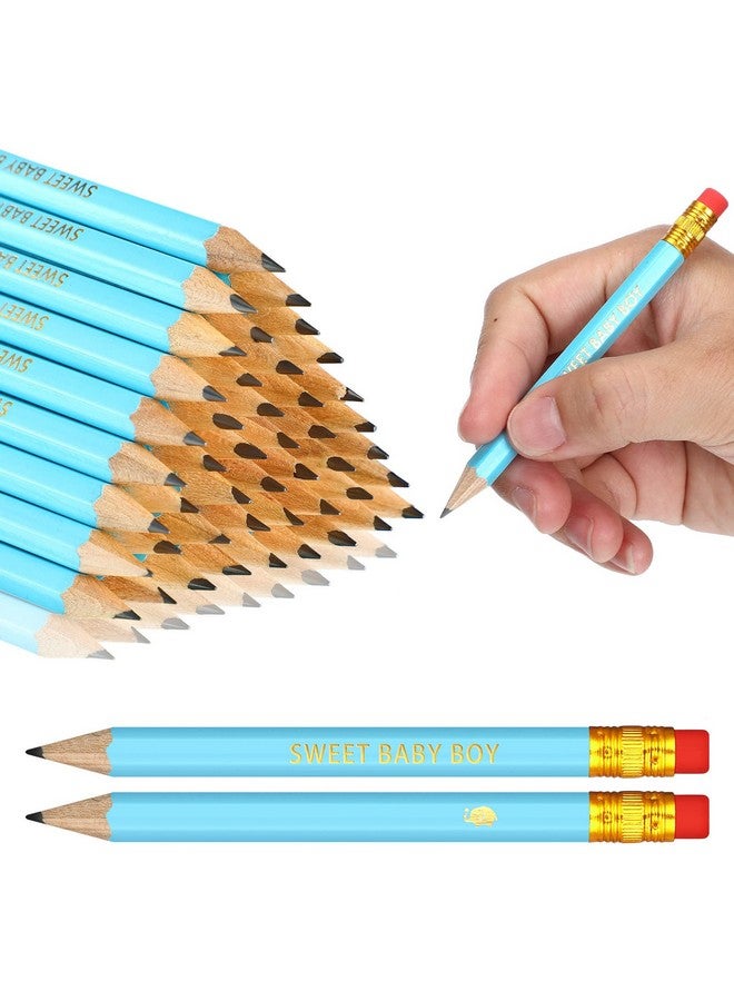 Nezyo 50 Pieces Baby Shower Half Pencils Golf Pencils With Erasers Pencils For Baby Shower 4 Inch Mini Presharpened Pencils For School Office Party Game Supplies(Sweet Baby Boy) - Image 1