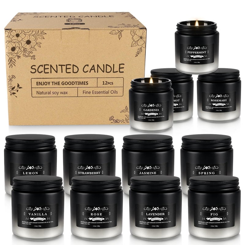 Aamdkcyu 12 Pack Men's Scented Candles in Jar - 3.5oz Each, 150+ Hours Long Lasting, Soy Blend Wax Aromatherapy Candle Gifts Set for Men, Birthday, Valentine, Anniversary, Christmas - Image 3