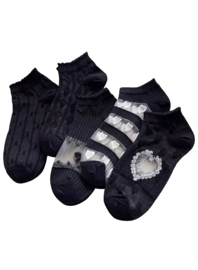 Women's Casual Sheer Chiffon Ankle Socks Set – Lightweight Women's Fashionable Designs (5 Pairs + 1 Gift) – Assorted Colors - Image 1