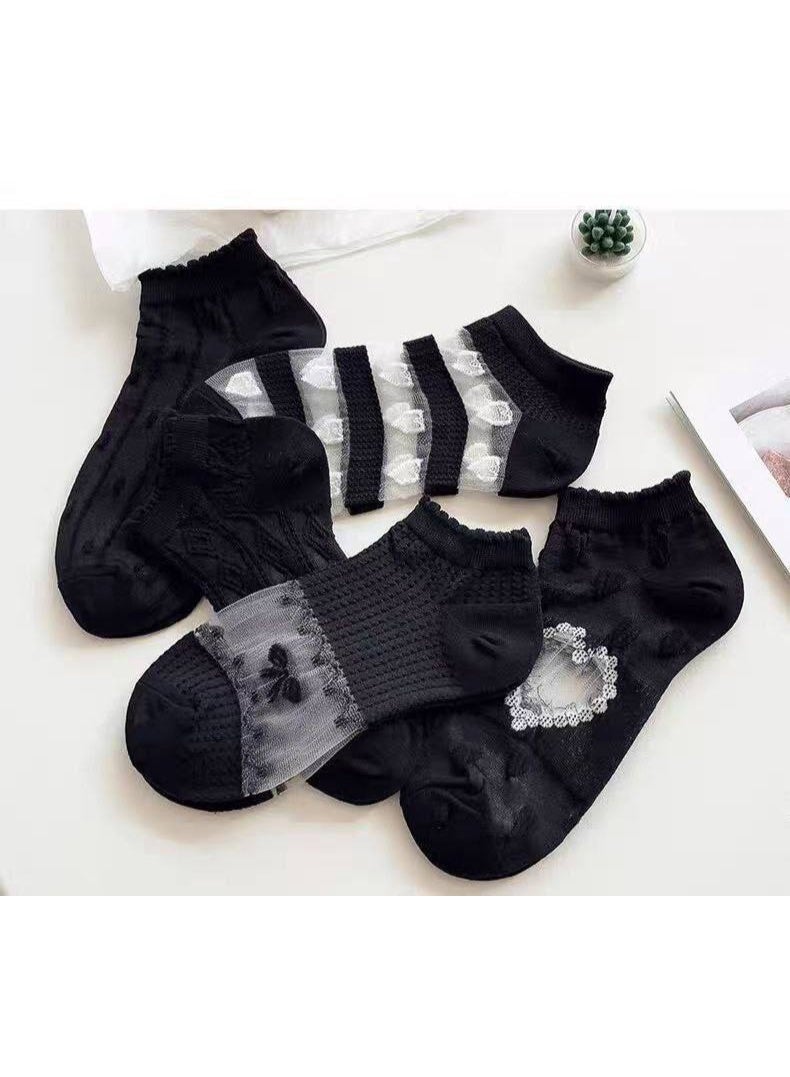Women's Casual Sheer Chiffon Ankle Socks Set – Lightweight Women's Fashionable Designs (5 Pairs + 1 Gift) – Assorted Colors - Image 5