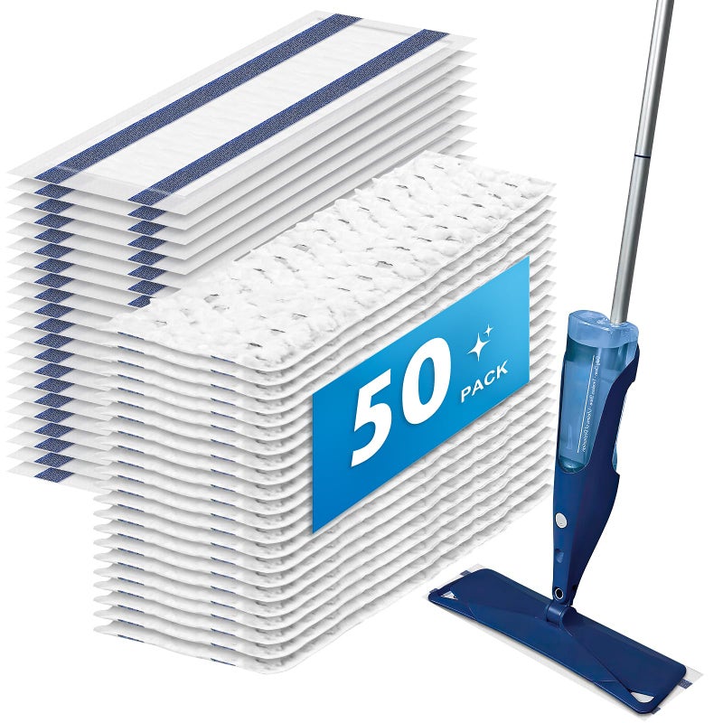 AnDongo 50 Pack Disposable Microfiber Cleaning Mop Pads for Bona Mop Series, Heavy Duty Disposable Sweeping Pad Replacement Refill - Image 1