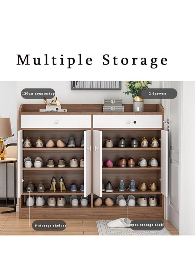 مجلس الوزراء الأحذية مع الأبواب، منزل حديثة مجلس الوزراء تخزين الأحذية مع 2 درجات، 4 طبقة الخشب رف الأحذية منظم تخزين رف غرفة المعيشة غرفة النوم خزانة الممر (بني B108) - Image 3