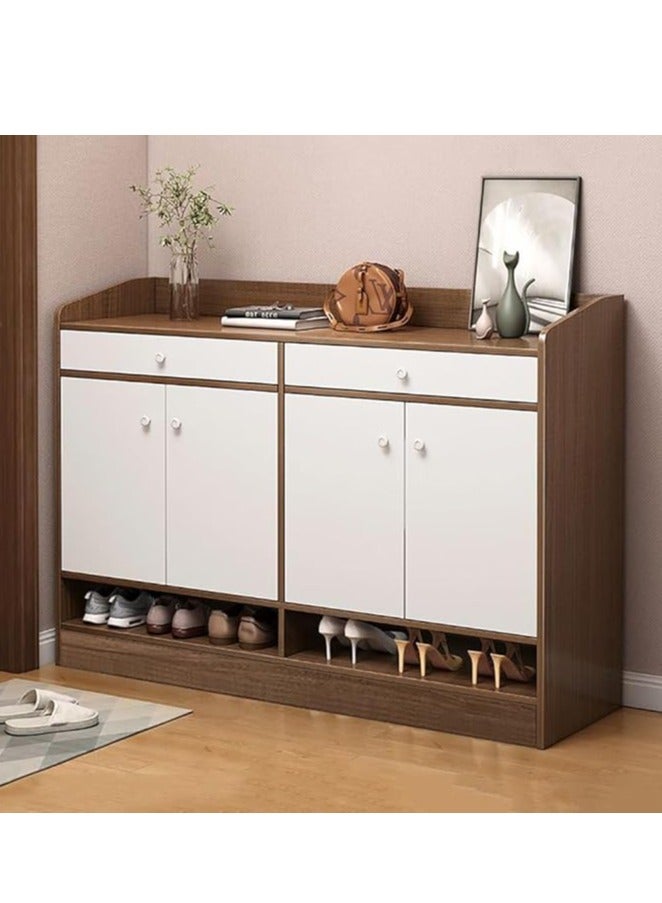 مجلس الوزراء الأحذية مع الأبواب، منزل حديثة مجلس الوزراء تخزين الأحذية مع 2 درجات، 4 طبقة الخشب رف الأحذية منظم تخزين رف غرفة المعيشة غرفة النوم خزانة الممر (بني B108) - Image 1