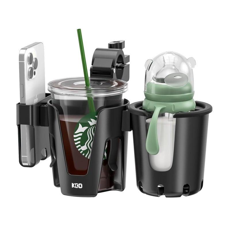 KDD Stroller Cup Holder with Phone Holder 3in1 Removable Bottle Holder 360 Degrees Rotation Drink Holder for Wheelchair Stroller Bike Walker Scooter Bicycle Uppababy Bugaboo Britax - Image 1