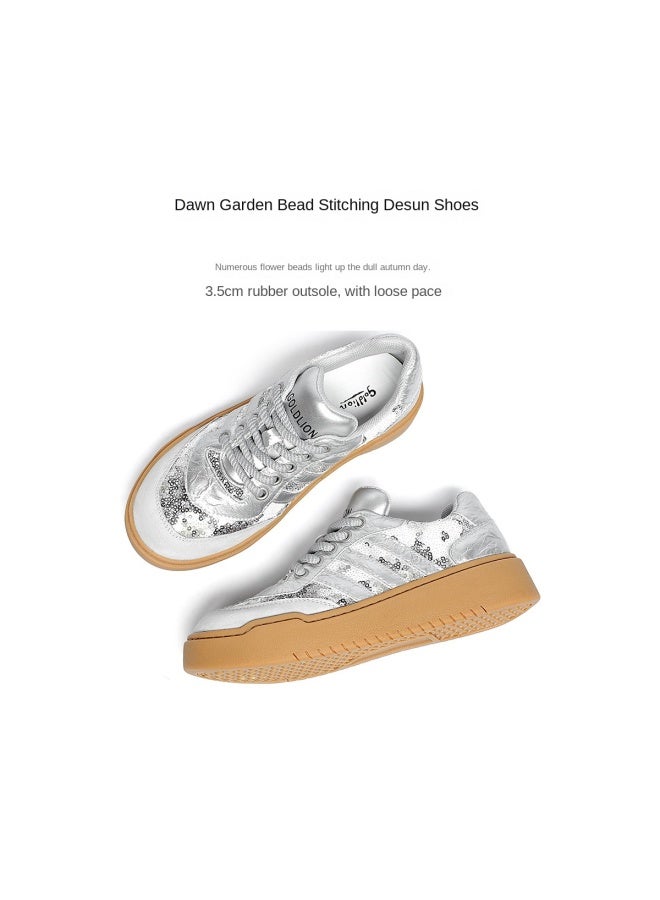 Goldlion Counter-same Style, Fashionable Sequin Panel Sneakers, Casual Sports Shoes For Women, Round Toe Retro Leisure Shoes - Image 5