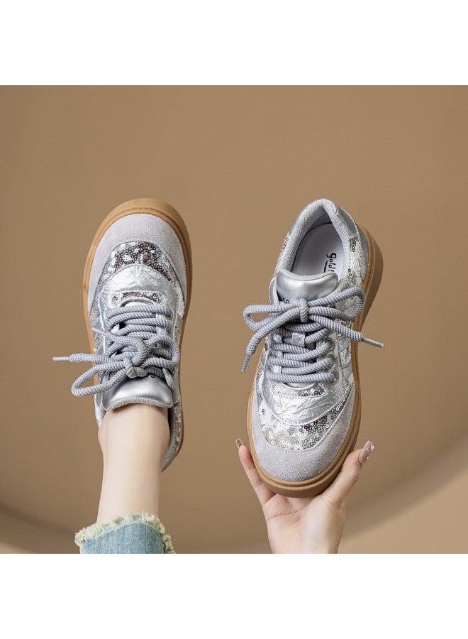 Goldlion Counter-same Style, Fashionable Sequin Panel Sneakers, Casual Sports Shoes For Women, Round Toe Retro Leisure Shoes - Image 4