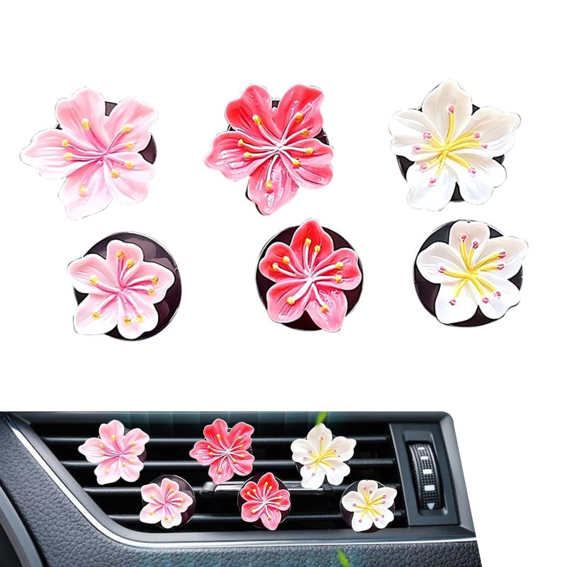 CyperFair 6 PCS Flower Air Vent Clip 3D Stereo Car AC Outlet Decor Clip with Peach Blossom Cherry Blossom Natural and Cute Vent Decor Accessory Universal Aesthetic Interior Multicolored - Image 3