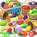 MOEAWS Cutting Play Food Toys for Kids Pretend Play Kitchen Accessories Cutting Food Sorting Toy Fake FruitsVegetables Set with Shopping Storage Basket Plastic Board and Knife Birthday Gift - Image 2
