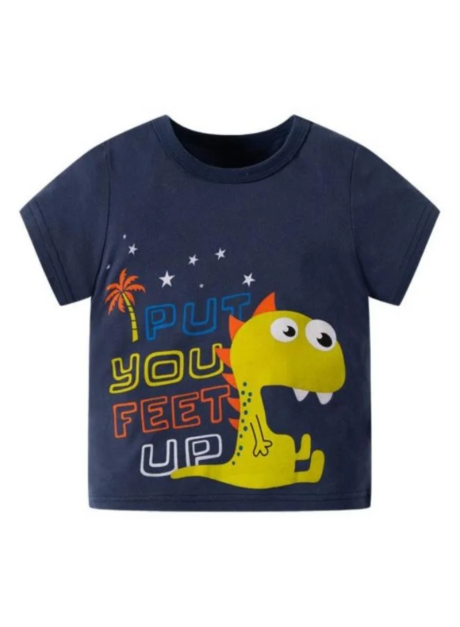 YUNIQEE Navy Blue Printed Short Sleeve Crew Neck T-Shirt