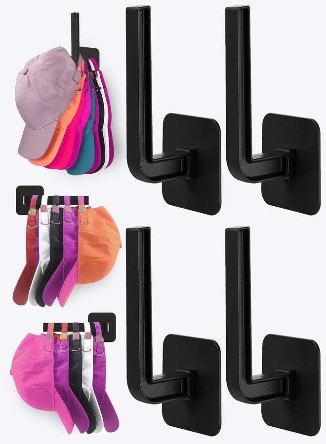Onward 4 PCS Hat Rack for Hat Storage Multipurpose cap Organiser, Strong Adhesive Hooks for Wall Organizer for Baseball Caps, Two Mounting Options, Hooks, Black - Image 1