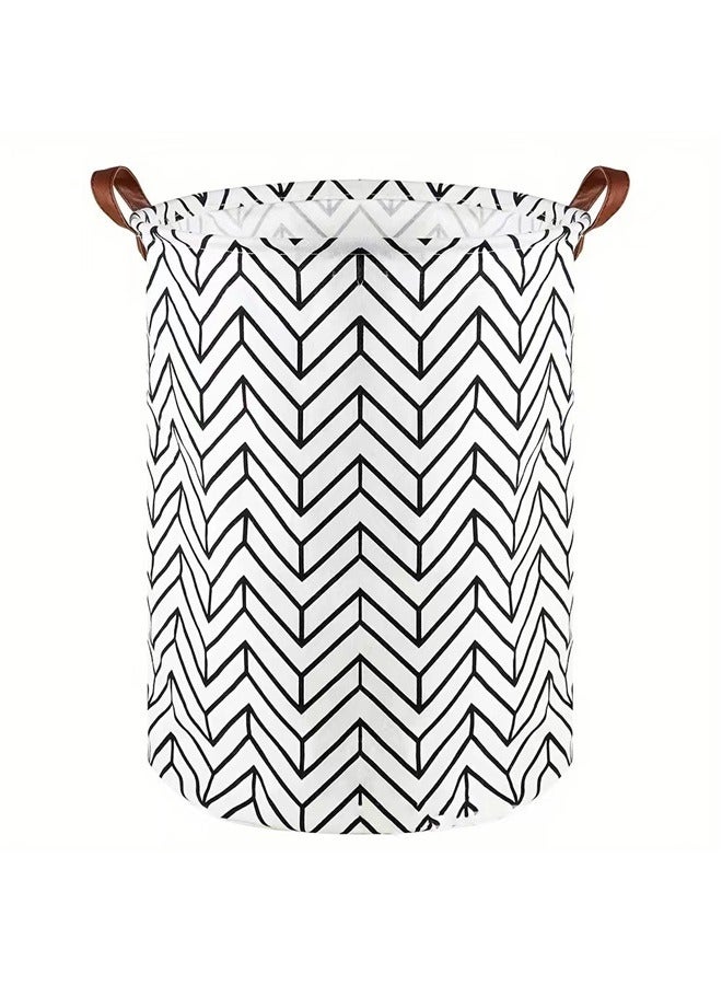 Geometric Printed Rounded Storage Basket White/Black 40x50cm，Laundry Basket Canvas Fabric Collapsible Organizer Basket for Storage Bin Toy Bins Gift Baskets Bedroom Clothes Children Nursery Hamper  - Image 1