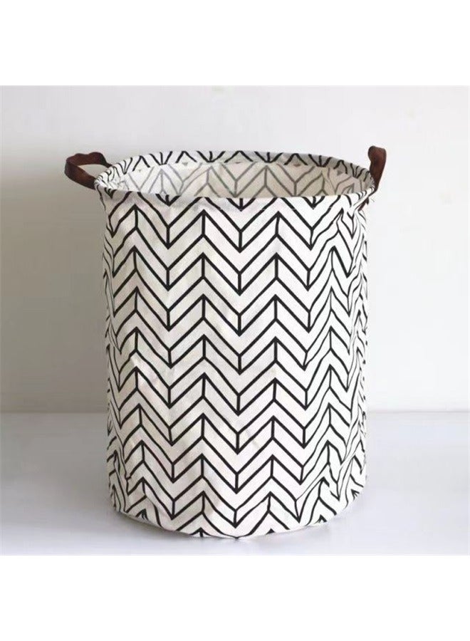 Geometric Printed Rounded Storage Basket White/Black 40x50cm，Laundry Basket Canvas Fabric Collapsible Organizer Basket for Storage Bin Toy Bins Gift Baskets Bedroom Clothes Children Nursery Hamper  - Image 2